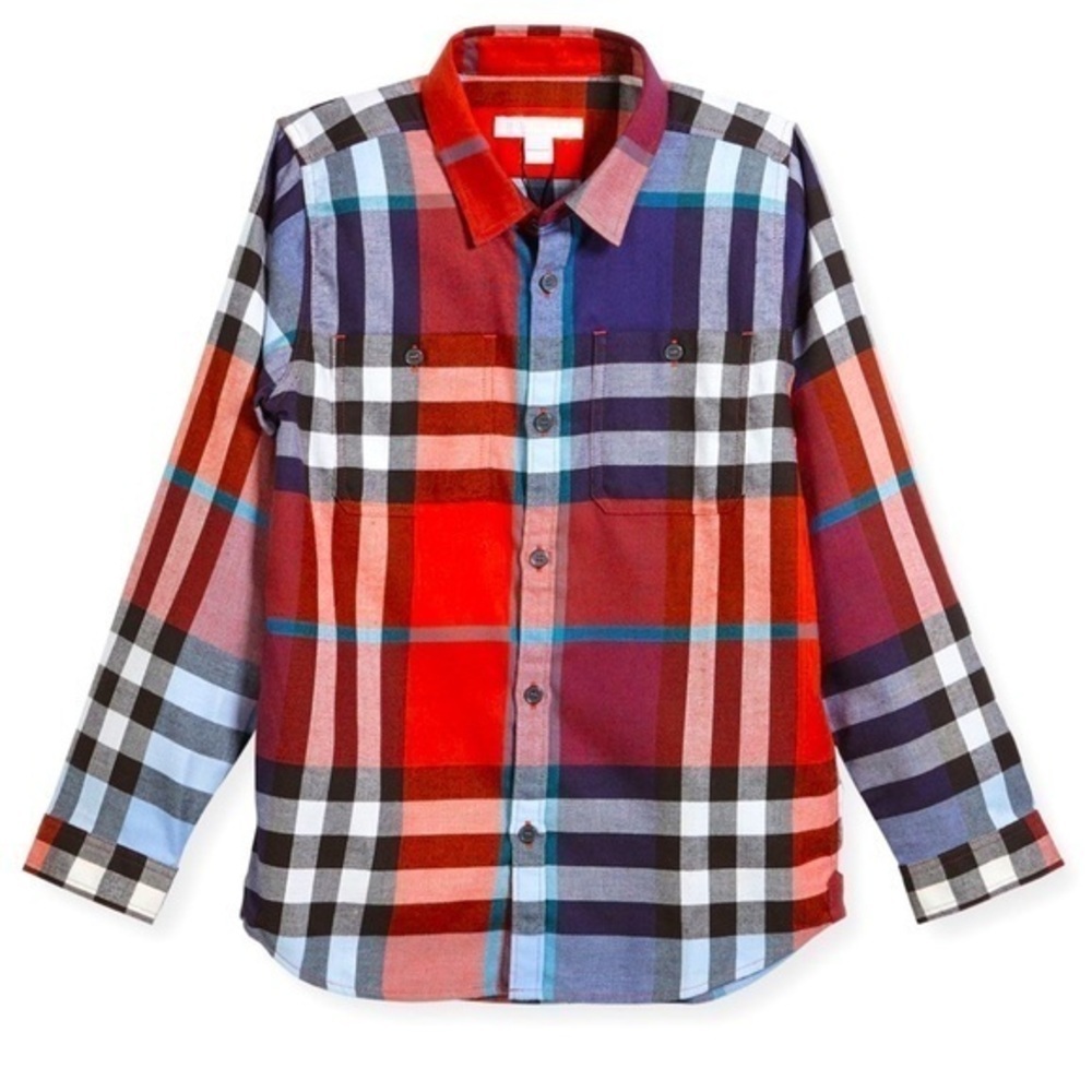 Burberry Camber Poplin Check Shirt, Parade Red  12 yrs 153 cm unisex New